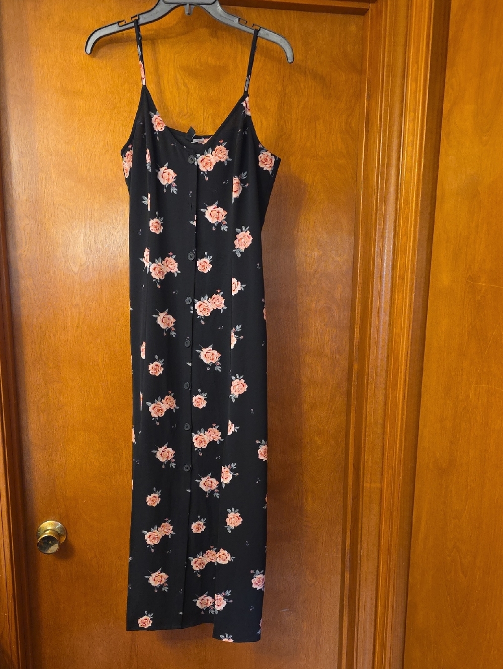 Divided Black Maxi Dress with Pink Floral Print